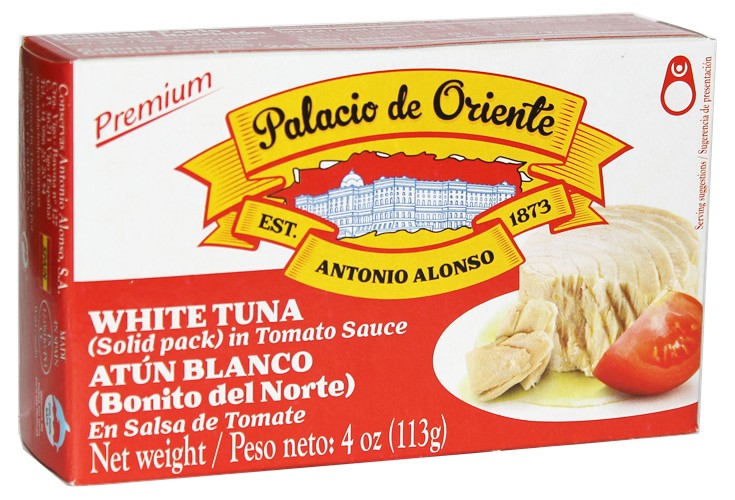 Palacio De Oriente bonito ( White tuna)  solid pack  in tomato sauce 4 oz.   From Spain